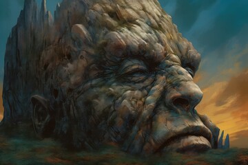 Stone head giant fantasy. Generate Ai