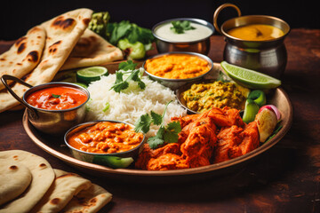 Indian food on table. Delicious authentic indian food. Generative AI