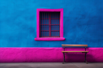 old window with shutters, with doors, complementary colors, modern architecture