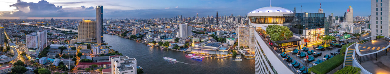 Fototapeta na wymiar Aerial view of Khlong San and Chao Phraya river in Bangkok, Thailand