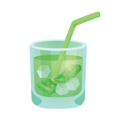 Green Aloe Vera juice glass isolated on white background. Vector illustration in flat cartoon style 