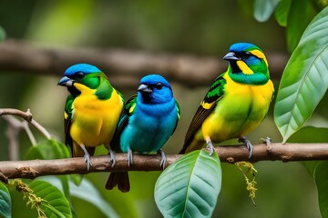 Plakat parrots on the branch of the tree i the forest AI GENERATED