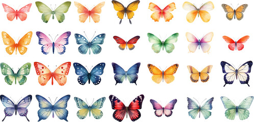 Image of Watercolor set of bright vector hand painted butterflies white background printed on Printed Glass Basin Splashbacks