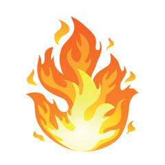 Fire flame in cartoon style on white background. Vector illustration