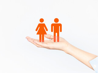 Woman hand palm facing upwards.Global internet connection technology.Business,digital marketing ,finance and banking,digital link technology, heart .AI controls technology futuristic,people and world