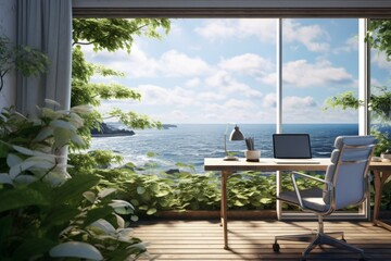 Fototapeta premium Office growing garden terrace. Generate Ai