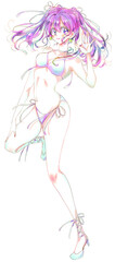 水着のアイドル風の女性　紫髪