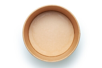 Disposable kraft paper bowl isolated on white background. Top view.