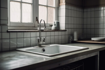 Fototapeta na wymiar Empty sink in a kitchen. Generative AI