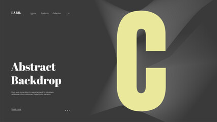 Abstract web page, homepage, landing page concept. Strict and discreet background. Type and 3D shapes.