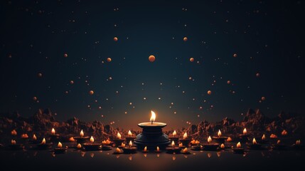 Happy Diwali Festival Background, Decorated with Oil Lamps. Hindu Festival of Lights Celebration. Generative Ai