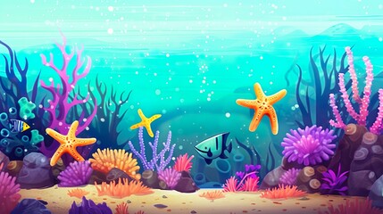 Background starfish with sea urchins. The beauty of the sea comes alive in an illustration featuring a starfish and sea urchins, set against background. Generative AI.