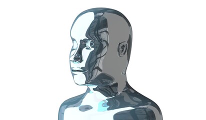 Geometrical, metal human face on white background - 3D illustration