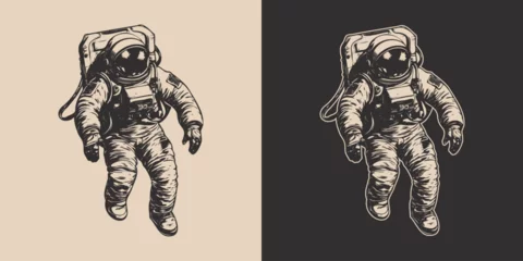 Gordijnen Set of vintage retro astronaut nasa future space adventure explore. Galaxy science trip. Graphic Art. © Graphic Warrior