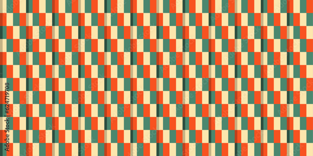 Poster Simple orange green tile. Vector tiles made of rectangles that follow each other diagonally.