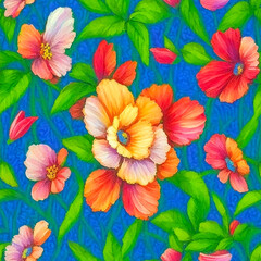 Flower blossom and leaf Delicate Petals and Intricate seamless pattern with vibrant western style background 