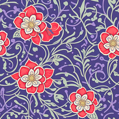 Flower blossom and leaf Delicate Petals and Intricate seamless pattern with vibrant western style background 