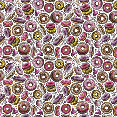 Donuts cartoon seamless pattern