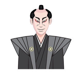 old Japanese man with ancient hair style dress in black formal Kamishimo Kimono drawing in cartoon vector