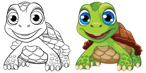 Fototapeta premium A cartoon illustration of a cute turtle with a big smile on its face