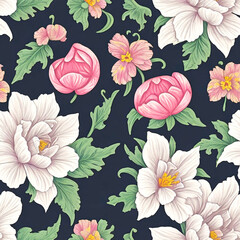 Flower blossom and leaf Delicate Petals and Intricate seamless pattern with vibrant western style background 