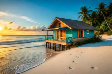 colorful beach house on a vibrant tropical island