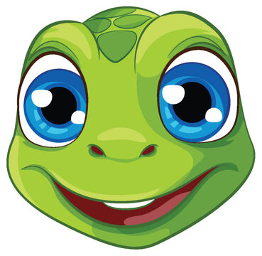 A vector cartoon illustration of a smiling turtle face isolated on a white background