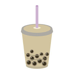タピオカミルクティーのフラットベクターイラスト