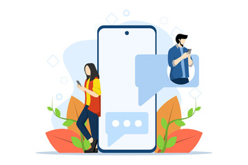 Chatting concept, Show virtual Dating and relationship app. Chat bubble, Chat with friends and send new message, Perfect for landing page, UI, web, app introduction card, Flat Vector Illustration.