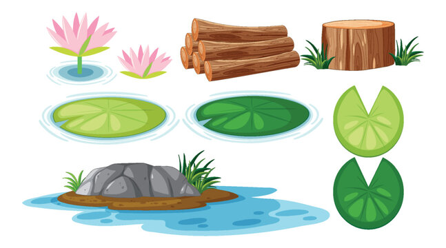 Water Lily Pads and Nature Elements Collection