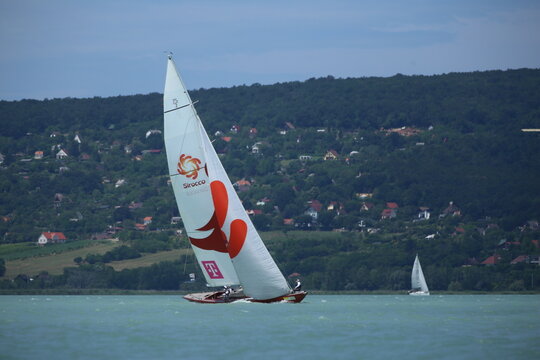 Sailing boat compete on 55th Kekszalag long distence race at the Lake Balaton Hungary