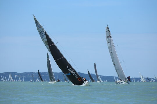 Sailing boat compete on 55th Kekszalag long distence race at the Lake Balaton Hungary