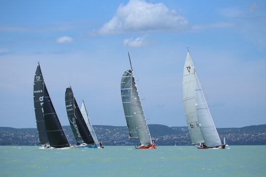 Sailing boat compete on 55th Kekszalag long distence race at the Lake Balaton Hungary