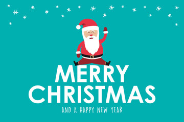Fototapeta na wymiar cute santa claus sitting on merry christmas typography greeting card vector illustration EPS10