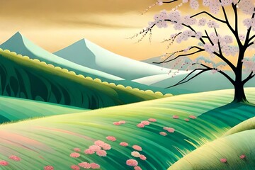 Imagine standing atop the emerald hills of spring in a vintage Japanese painting, where reality merges with the world of art