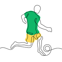 Football player artistic one line vector illustration. Soccer player drawing.