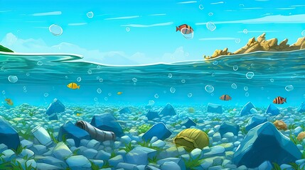 Abstract background plastic in the ocean. The abstract background of this banner design serves as a backdrop for the powerful illustration depicting plastic in the ocean. Generative AI.
