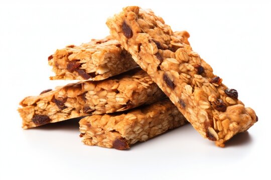 granola bars isolated on solid white background, created by Generative AI