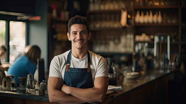 portrait of a man working as a barista