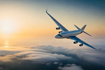 Naklejka na ściany i meble airplane in the clouds, by Generative Ai technology