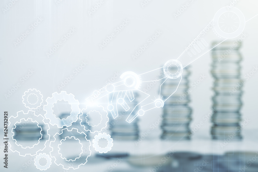 Aufkleber abstract virtual robotics technology hologram on stacks of coins background. robot development and a