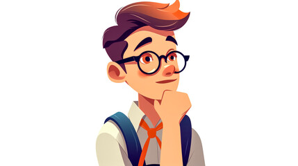 Thoughtful teenage boy sitting with his hand on chin, generative AI.