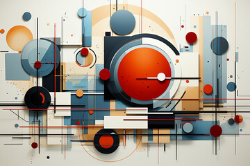 Abstract geometric background with circles, lines and rectangles. Vector illustration