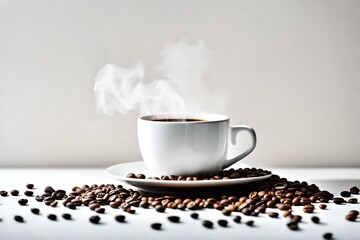 A pristine white cup brimming with aromatic coffee steals the spotlight against a minimalist white backdrop. Ai generated