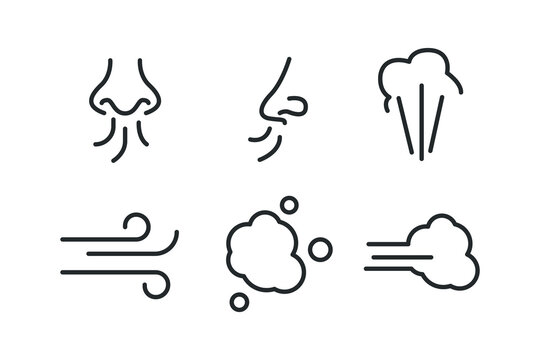Smell cloud collection elements icons set vector thin line.