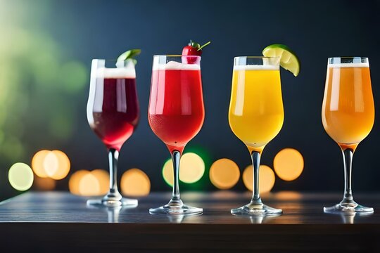 Glasses of juice with blurry light background , Generative Ai technology