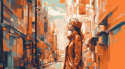 Obraz na płótnie Canvas background illustration in orange colors. urban landscape. Generative AI. 