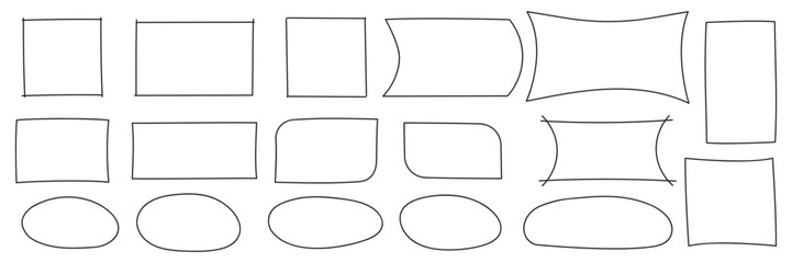 Set of hand drawn rectangle. Text box and frames. Vector illustration.