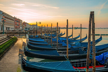 Sunrise view of beautiful Venice. Architecture and landmarks of Venice. Venice panorama, Italy - obrazy, fototapety, plakaty