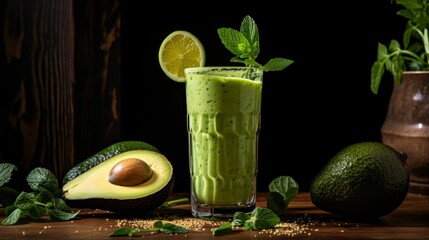 Avocado smoothie in a glass
